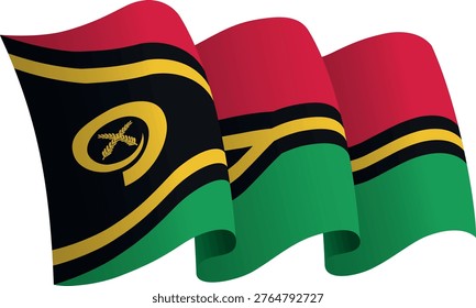 Flag of Vanuatu. Ribbon style flag that conveys a sense of movement and waving effect. The elegant curves and realistic shading create a sense of motion. Ideal for international projects, travel materials and cultural presentations