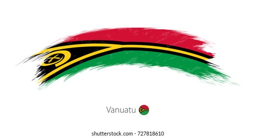 Flag of Vanuatu in rounded grunge brush stroke. Vector illustration.