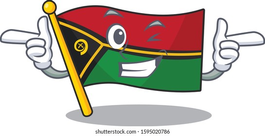 Flag vanuatu Scroll mascot cartoon design with Wink eye