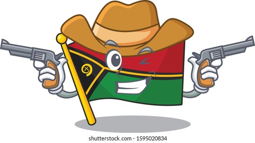flag vanuatu Scroll mascot performed as a Cowboy with guns