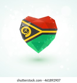 Flag of Vanuatu in shape of diamond glass heart in triangulation style for info graphics, greeting card, celebration of Independence Day, printed materials 