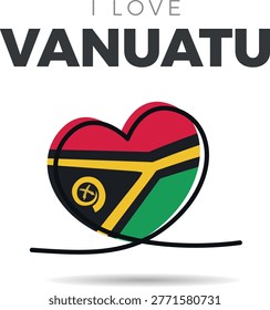 Flag of Vanuatu. Stylized heart-shaped framed design. A continuous black line that loops to form the heart's silhouette, adding a minimalist and artistic touch. Love and patriotism for the culture