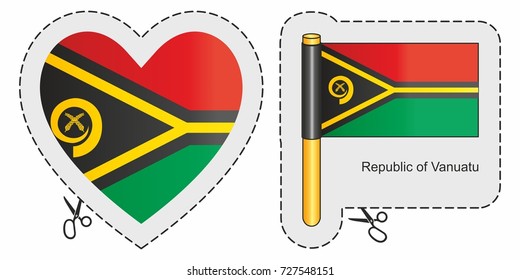 Flag of Vanuatu. Vector cut sign here, isolated on white. Can be used for design, stickers, souvenirs.