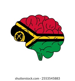 Flag of Vanuatu. Vector illustration of a combination of a human brain with a country flag on a white background.