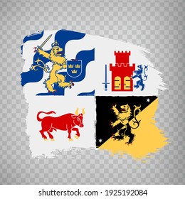 Flag Vastra Gotaland County  brush strokes. Flag of Vastra Gotaland County on transparent background for your web site design, app, UI. Sweden. EPS10.