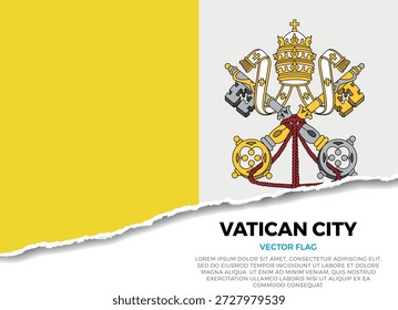Flag of Vatican City. Creative Torn Paper Edge Effect on Transparent Background with jagged irregularities. A three-dimensional appearance with realistic shadows, as it if had been ripped to reveal a white surface beneath