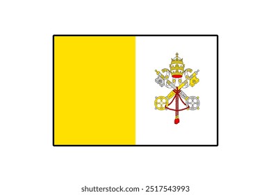 La bandera de la Ciudad del Vaticano, con franjas amarillas y blancas Verticales, muestra las llaves cruzadas y la tiara papal, que simbolizan la soberanía y el significado religioso de esta ciudad-estado independiente.