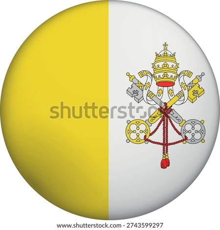 Flag of Vatican City. Glossy circular flag. Button appearance. 3D Icon Design with depth. Professional, tactile look. Perfect for representing national identity in digital interfaces and perfect for websites