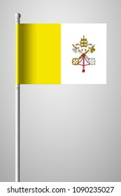 Flag of Vatican City. National Flag on Flagpole. Isolated Illustration on Gray Background