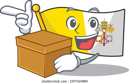 Flag vatican city Scroll cartoon character bringing a box