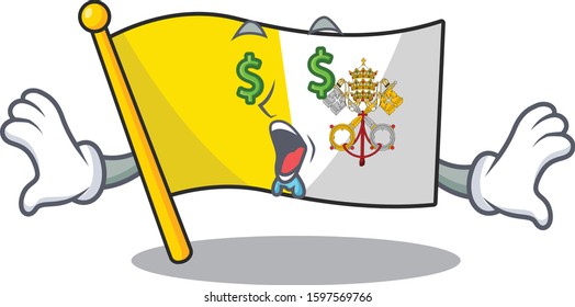 Flag vatican city Scroll with Money eye cartoon character style