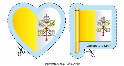 Flag of Vatican City. Vector cut sign here, isolated on white. Can be used for design, stickers, souvenirs.