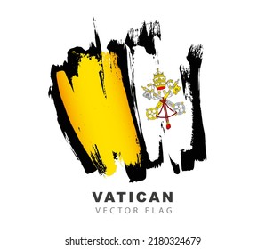 Flag of the Vatican. Colored brush strokes drawn by hand. Vector illustration isolated on white background. Colorful Vatican flag logo.