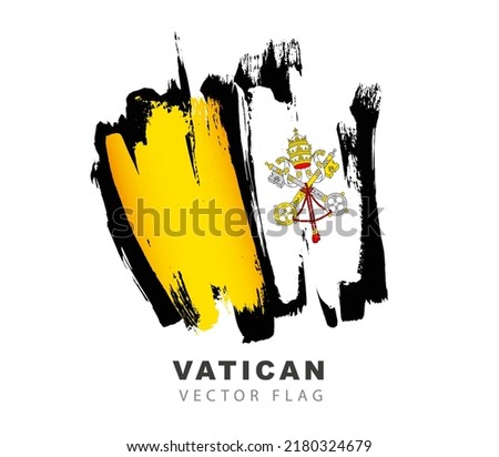 Flag of the Vatican. Colored brush strokes drawn by hand. Vector illustration isolated on white background. Colorful Vatican flag logo.