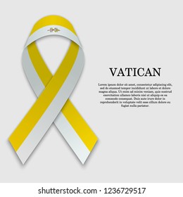 Flag of Vatican on stripe ribbon isolated on white background. Template for independence day