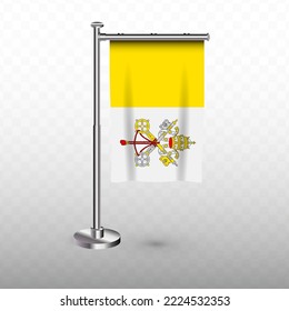 Flag of Vatican. Vector illustration of a vertical hanging flag with flagpole on a transparent background (PNG).