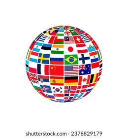 Flag vector of Globe symbolize the planet Earth, humankind, or Different Sovereign country Flags clipart of worldwide United Nation icon.