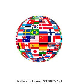 Flag vector of Globe symbolize the planet Earth, humankind, or Different Sovereign country Flags clipart of worldwide United Nation icon.