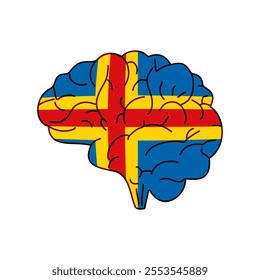 Flag of Åland. Vector illustration of a combination of a human brain with a country flag on a white background.