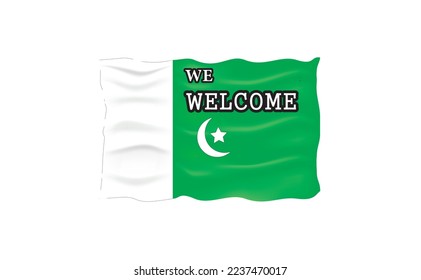 ilustración vectorial de la bandera de Pakistán. 
el texto está escrito en la bandera que damos la bienvenida.  plantilla, afiche, pancarta, diseño de volante 