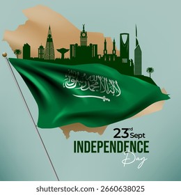 flag vector Saudi Arabia independence day banner silhouette building