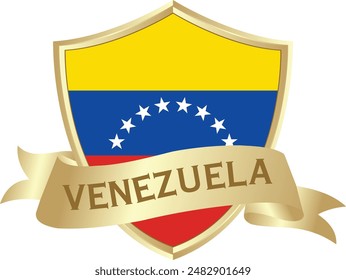 Flag of venezuela as around the metal gold shield with venezuela flag