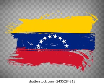 Flag of  Venezuela brush stroke background.  Waving Flag of Venezuela on transparent backrgound for your web site design, app, UI.  Stock vector. EPS10.