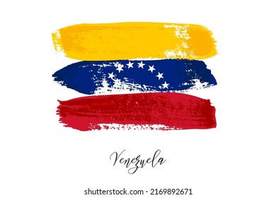 Flag von Venezuela in Pinselstrich Splash und Grunge Textur Vektorgrafik. Abstrakter Farbfleck mit offizielles Landeszeichen, Skizze in Gelb, Blau und Rot einzeln auf Weiß