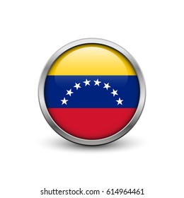 Flag of Venezuela, button with metal frame and shadow