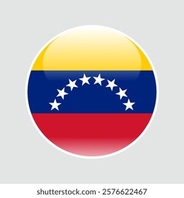 The flag of venezuela. Circle icon flag. Button flag icon. glossy circle badge. 3d illustration.	