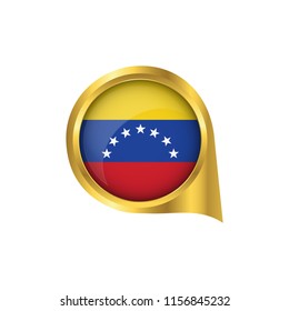 Flag of Venezuela, location map pin, pointer flag Venezuela, button gold, Icon country . Vector Illustration EPS10.