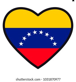 Flag of Venezuela in the shape of Heart with contrasting contour, symbol of love for his country, patriotism, icon for Independence Day.