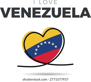 Flag of Venezuela. Stylized heart-shaped framed design. A continuous black line that loops to form the heart's silhouette, adding a minimalist and artistic touch. Love and patriotism for the culture
