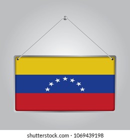 Flag of Venezuela. The symbol of the state in the pennant hanging on the rope, 
rectangle hanging. Vector Illustration EPS10.