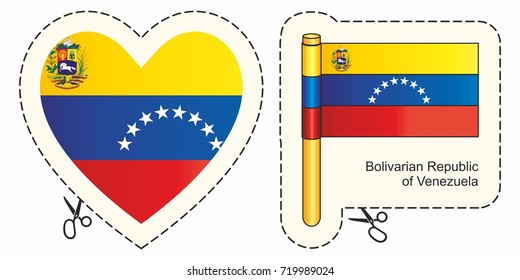 Flag of Venezuela. Vector cut sign here, isolated on white. Can be used for design, stickers, souvenirs.