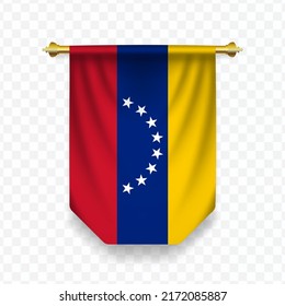 Flag of Venezuela. Vector illustration of a vertical hanging flag on a transparent background (PNG).