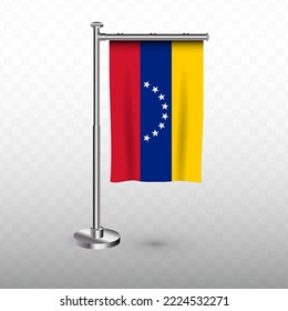 Flag of Venezuela. Vector illustration of a vertical hanging flag with flagpole on a transparent background (PNG).
