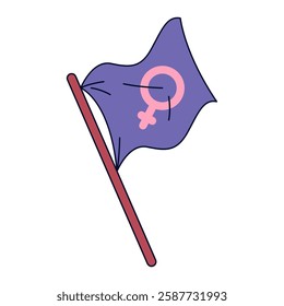 Flag with venus sign or female vector symbol. Woman sign for rights and equality, empowerment. Solidarity and activism representation. Women or female gender banner. 8 march card. Womanhood theme.