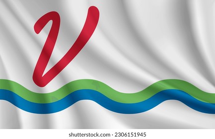 Flag of Vermillion, South Dakota, USA. Realistic waving flag of Vermillion vector background.