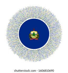 Flag of Vermont with colorful rays. Radiant US state sign. Shiny sunburst with Vermont flag. Superb vector illustration.