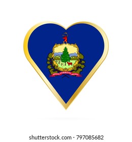 Flag of Vermont in the shape of Heart, symbol of Love Gold version.