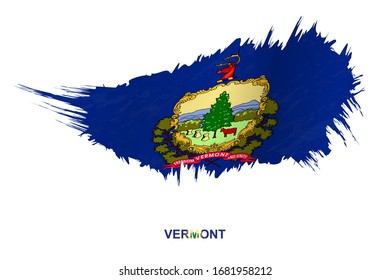 Flag of Vermont state in grunge style with waving effect, vector grunge brush stroke flag.