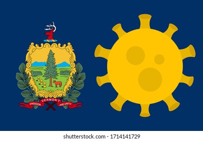 Flag of Vermont State With Outbreak Viruses Background of USA State flag. Novel Coronavirus Disease COVID-19. Coronavirus Infection And The Epidemic In America. USA Lockdown.