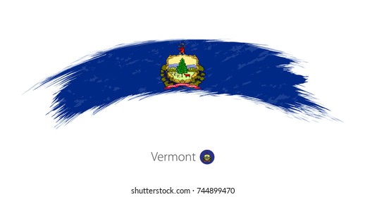 Flag of Vermont state in rounded grunge brush stroke. Vector illustration.