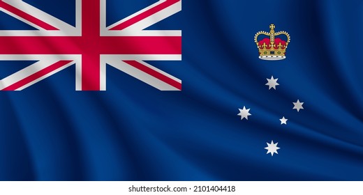 Flag of Victoria, Australia. Realistic waving flag of Victoria vector background.