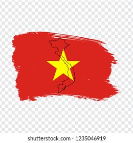 Flag  Vietnam from brush strokes and Blank map Vietnam. High quality map of  Vietnam and flag on transparent background. Stock vector. Vector illustration EPS10.