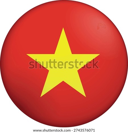 Flag of Vietnam. Glossy circular flag. Button appearance. 3D Icon Design with depth. Professional, tactile look. Perfect for representing national identity in digital interfaces and perfect for websites