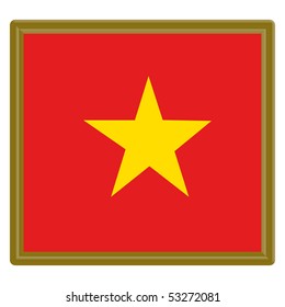 Flag of Vietnam with golden frame