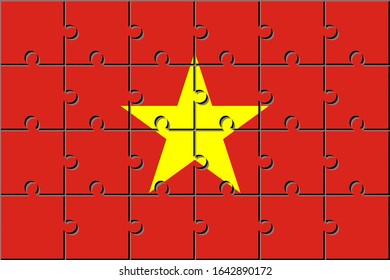 flag of vietnam made with jigsaw puzzle pieces. proportion 2:3