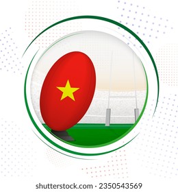 Flag of Vietnam on rugby ball. Round rugby icon with flag of Vietnam. Vector illustration.